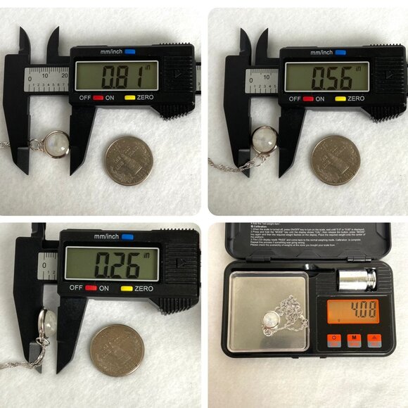 Sterling Silver 925 Baroni Round Moonstone Cabochon Pendant Necklace 18" Chain - Picture 11 of 16